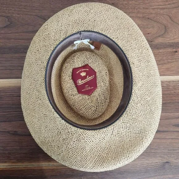Borsalino Vintage Panama Hat Woven Brown Fedora Made in Italy Size Large - Picture 6 of 10